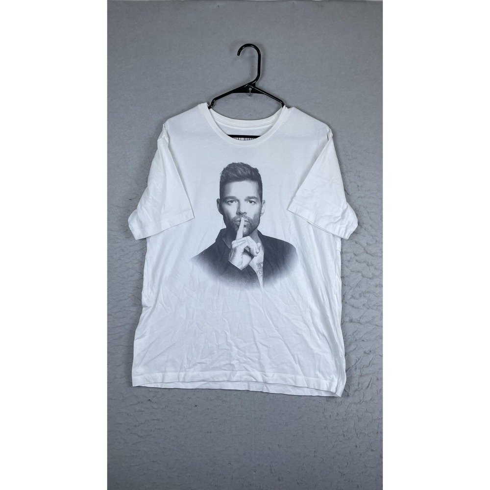 Ricky Martin Shirt Mens Large White U.S. Tour 2021 Portrait Graphic Tee T-Shirt